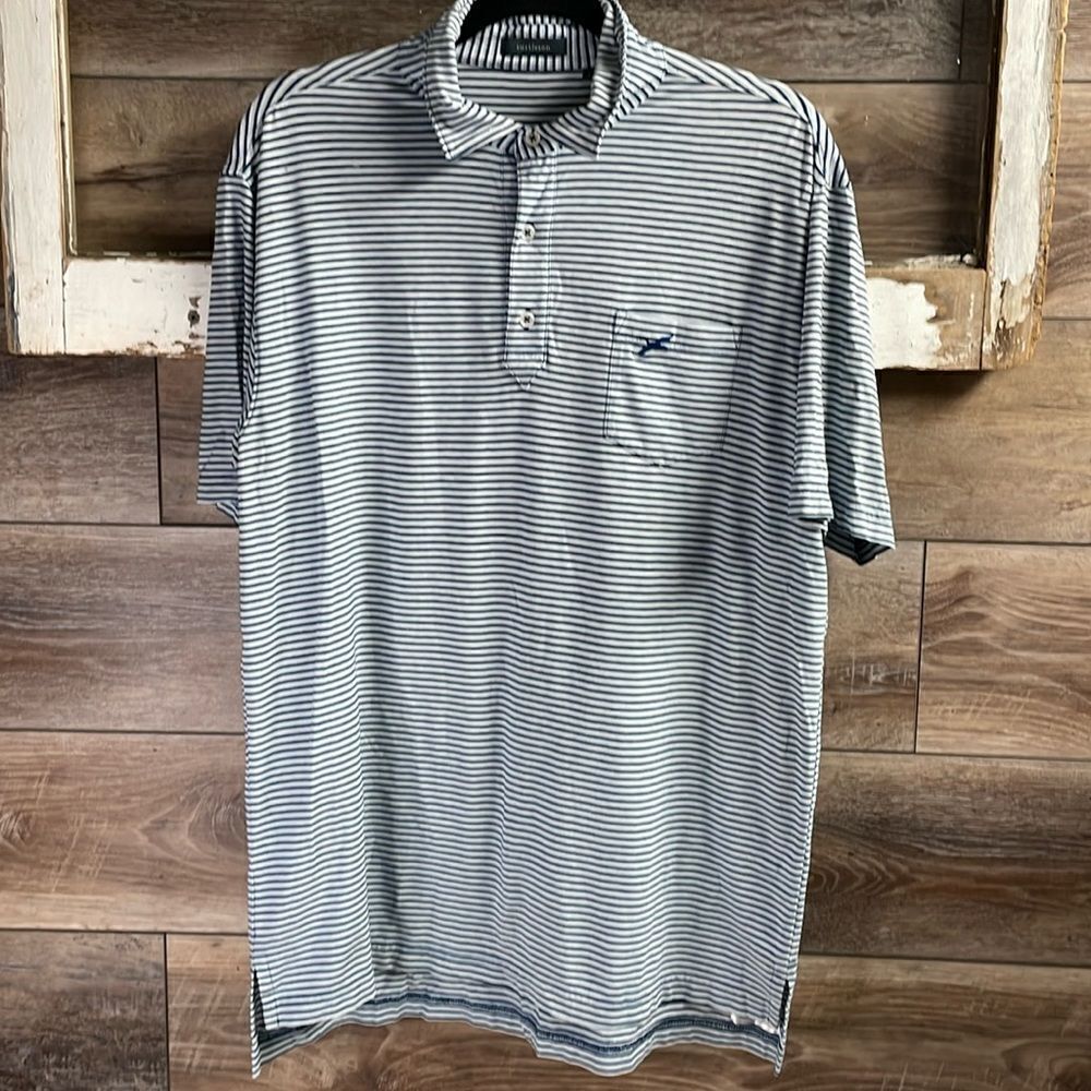 Turtleson Men’s Performance Striped Golf Polo Shirt, Size Large Blue Stripes